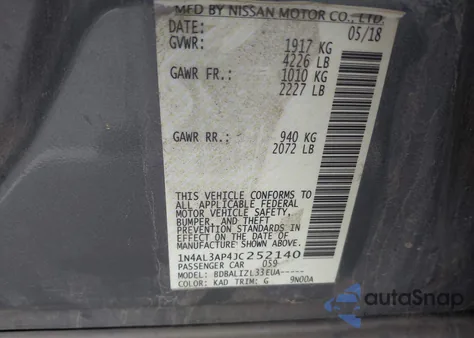 2018 Nissan Altima 2.5 Sv from USA, damaged, VIN 1N4AL3AP4JC252140